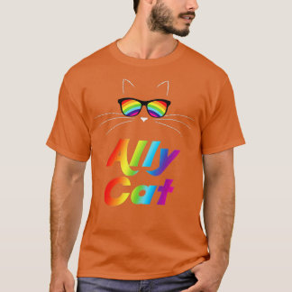 T-shirt Ally Cat Rainbow Sunglasses Gay Pride Kitty Allies