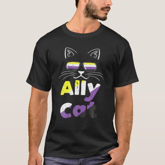 T-shirt Ally Chat Lunettes de soleil Non binaire Non Binar (Devant)
