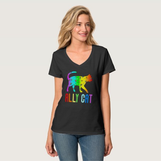 T-shirt Ally Chat Rainbow Lunettes de soleil Lgbt Gay Lesb (Devant entier)