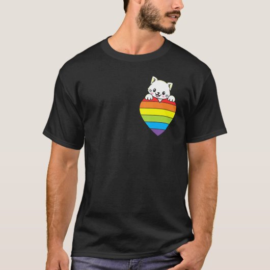 T-shirt Ally Rainbow Heart Cat LGBTQ Community Pride Gende (Devant)