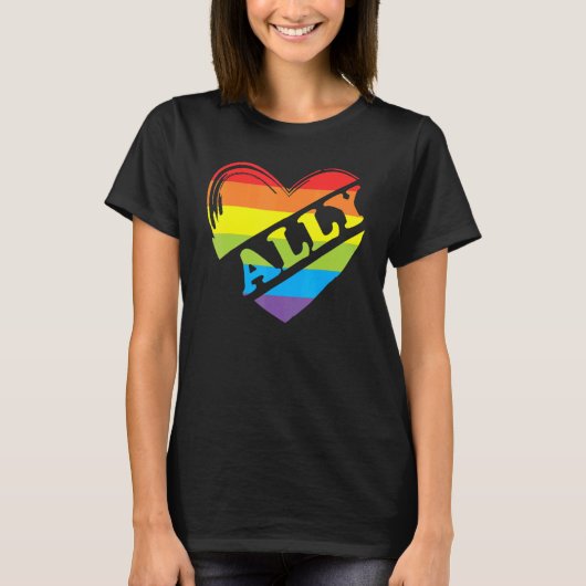 T-shirt Ally Rainbow Heart Love LGBTQ Community Pride Gend (Devant)