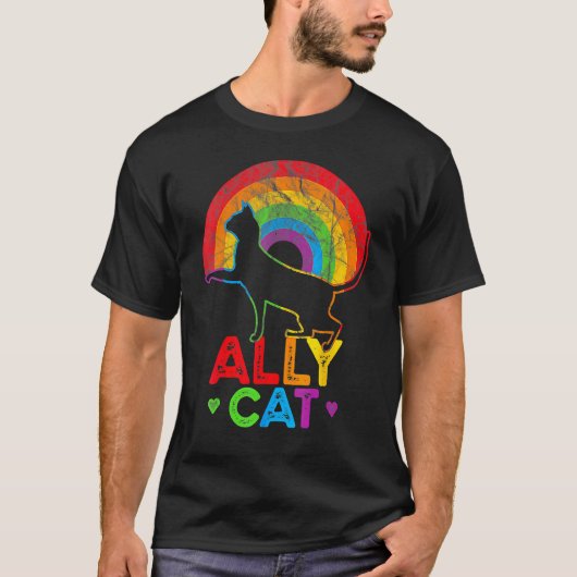 T-shirt Allycat LGBT Cat With Ally Pride Rainbow (Devant)