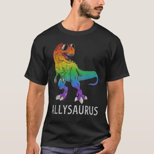 T-shirt Allysaurus Dinosaur In Rainbow Flag Ally LGBT Gay  (Devant)