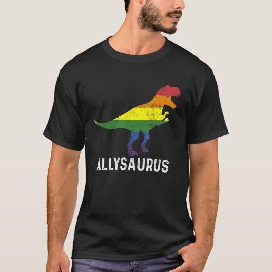 T-shirt Allysaurus Dinosaur Rainbow Flag For Ally Lgbtq Pr (Devant)