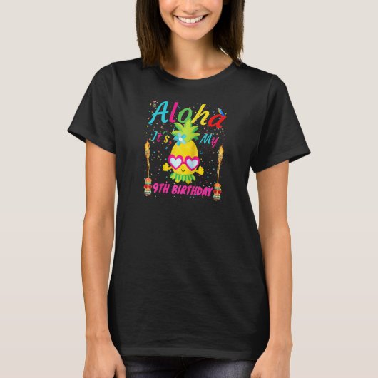 T-shirt Aloha C'est mon 9e anniversaire Hawaii 9 ans fille (Devant)