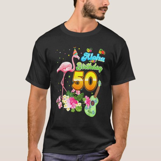 T-shirt Aloha Hawaii 50e anniversaire 50 ans Flamant rose  (Devant)