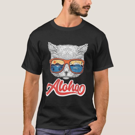 T-shirt Aloha Hawaii Chat Hawaiian Beach Verre Cadeau (Devant)