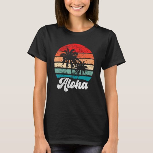 T-shirt Aloha Hawaii Hawaiian Island Palm Tree Beach Retro (Devant)