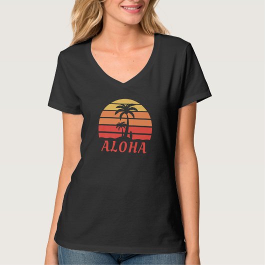 T-shirt Aloha Hawaii Hawaiian Island Palm Trees Beach Surf (Devant)