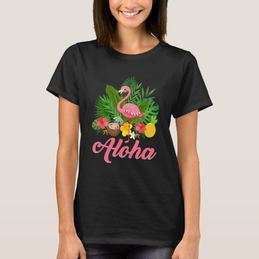 T-shirt Aloha Hawaii Hawaiian Tropical Flamingo Summer Vac (Devant)