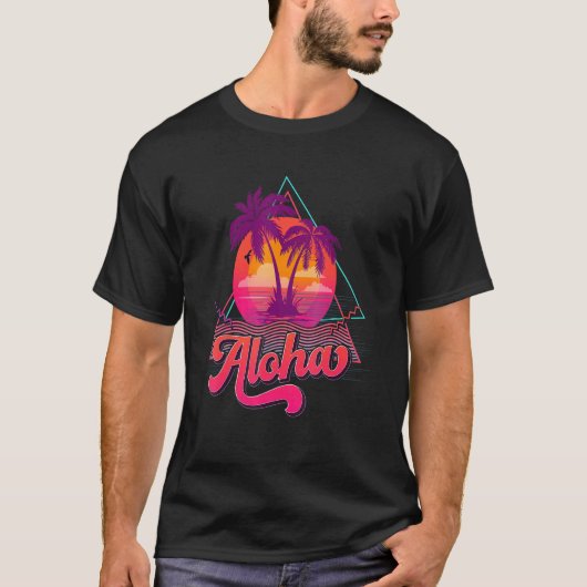 T-shirt Aloha Hawaii Palm Tree Surf Beach 80s Vac (Devant)