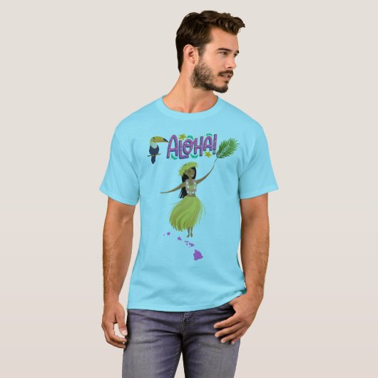 T-shirt Aloha Hula Dancer avec Tropical Toucan (Devant entier)