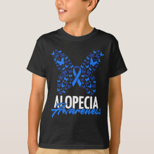 T-shirt Alopecia Sensibilisation Bleu Ruban Papillon Alope