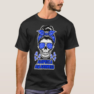 T-shirt Alopecia Sensibilisation Messy Bun Skull Blue Ribb
