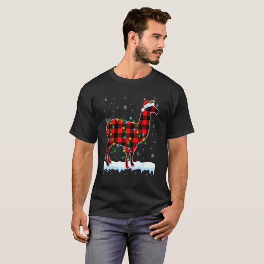 T-shirt Alpaca Noël Noël Chapeau mignon Animaux Noël Ligh (Devant entier)