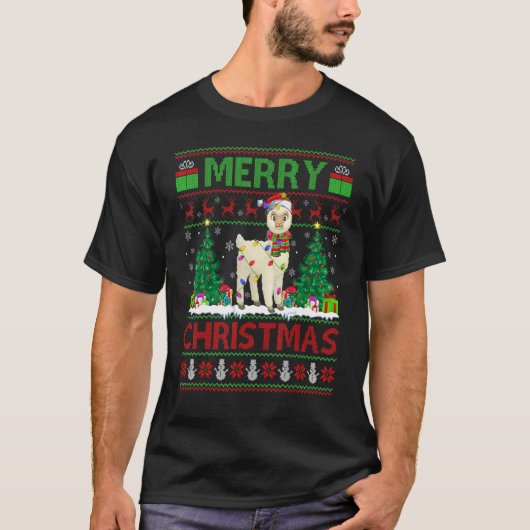 T-shirt Alpaca   Xmas Tree Lights Ugly Santa Alpaca Christ (Devant)