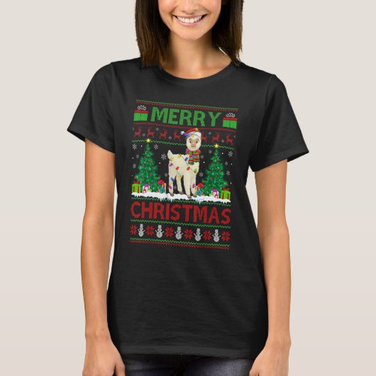 T-shirt Alpaca   Xmas Tree Lights Ugly Santa Alpaca Christ (Devant)