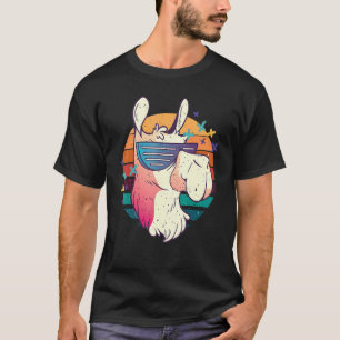 T-shirt alpaga cool de lama avec lunettes de soleil