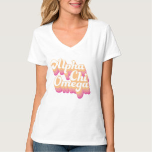 T-shirt Alpha Chi Omega   Écriture Groovy