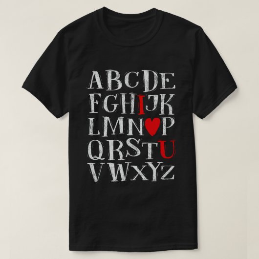 T-shirt Alphabet ABC Heart Love Valentines Jour Enseignant (Design devant)