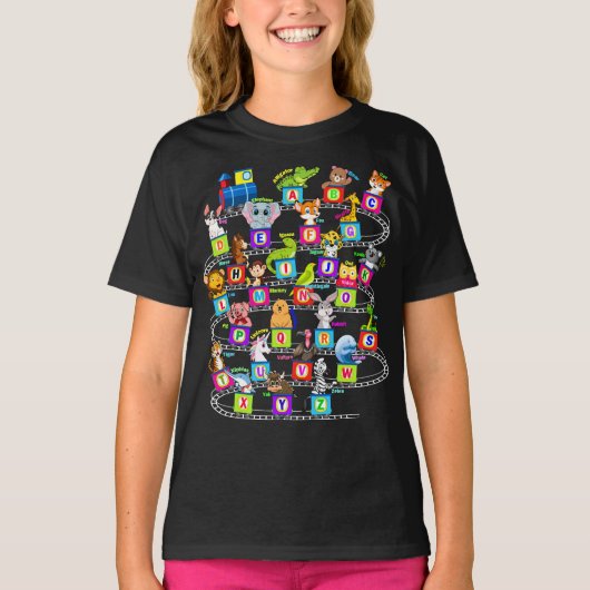 T-shirt Alphabet Animal ABC's Learning Girl (Devant)