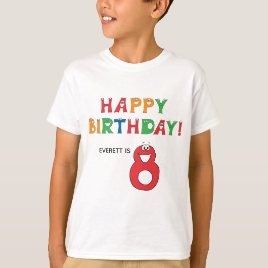T-shirt Alphabet coloré 8e anniversaire avec nom Enfants (Devant)