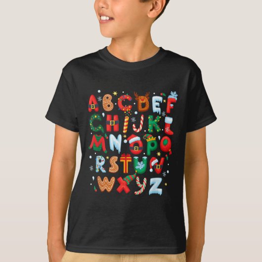 T-shirt Alphabet de Noël pour Enseignant Retour à l'école  (Devant)