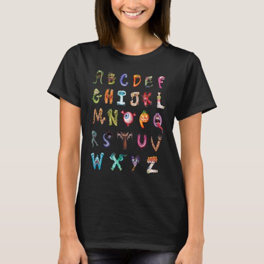 T-shirt Alphabet d'Halloween ABC Apprentissage Enseignemen (Devant)