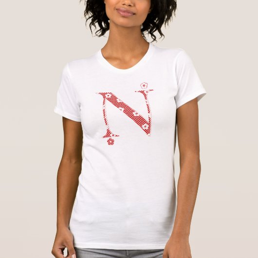 T-shirt alphabet fleuri N (rouge et points) (Devant)