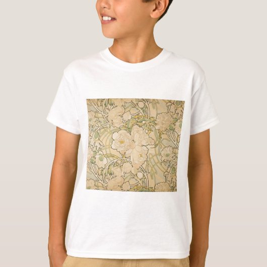 T-shirt Alphonse Mucha Peonies Peony Roses Fawn 1897 (Devant)