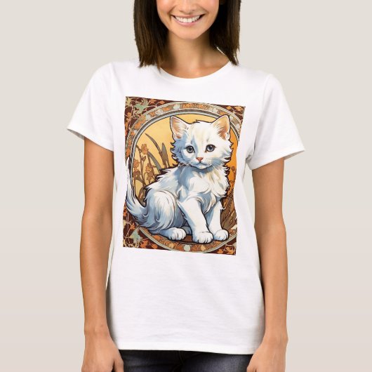 T-shirt Alphonse Mucha Style Chat (Devant)