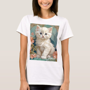 T-shirt Alphonse Mucha Style Chat blanc
