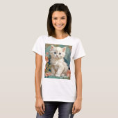 T-shirt Alphonse Mucha Style Chat blanc (Devant entier)