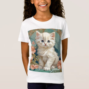 T-Shirt Alphonse Mucha Style Chat blanc