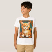 T-shirt Alphonse Mucha Style Chat orange (Devant entier)