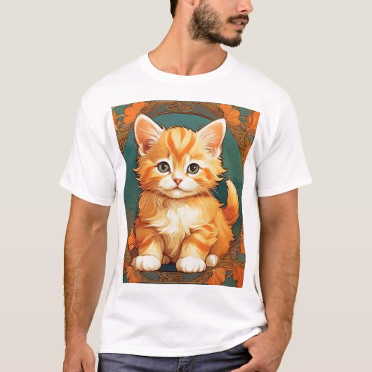 T-shirt Alphonse Mucha Style Chat orange (Devant)