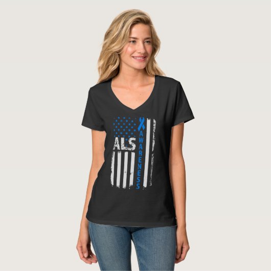 T-shirt Als Awareness Blue Ribbon Us America Drapeau 2022 (Devant entier)