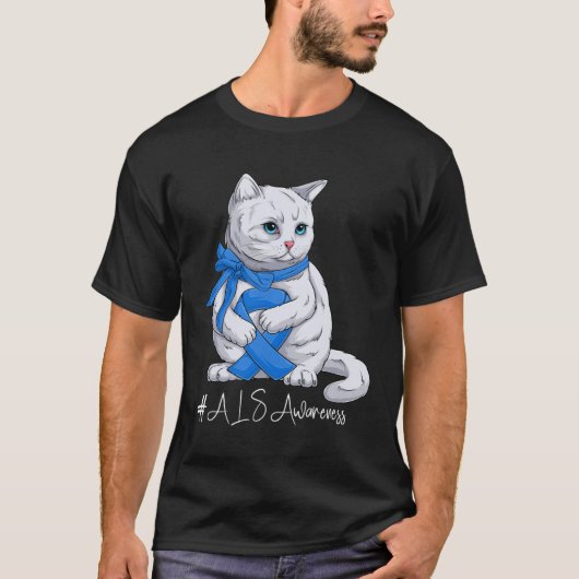T-shirt ALS Awareness Month Blue Ribbon Cat (Devant)