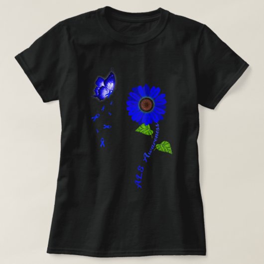 T-shirt ALS Blue Butterfly Sunflower Ribbon (Design devant)