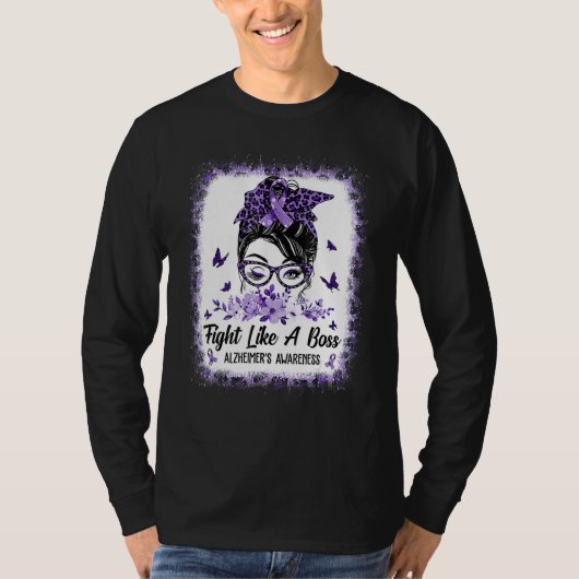 T-shirt Alzheimer Awareness Messy Bun Girl Leopard (Devant)