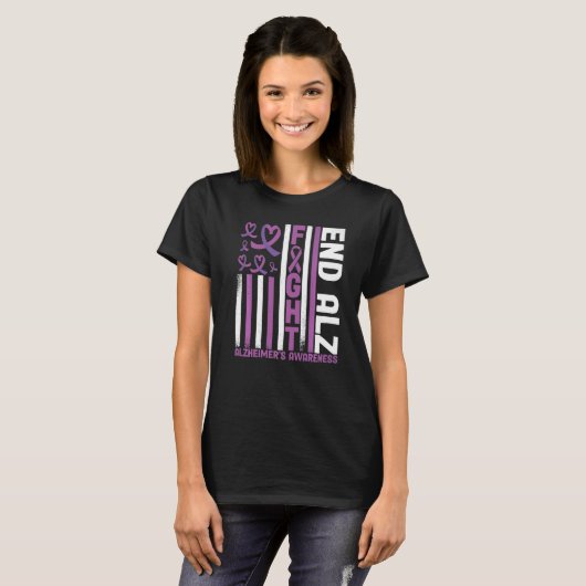 T-shirt Alzheimers American Flag End Alz Alzheimer's Aware (Devant entier)