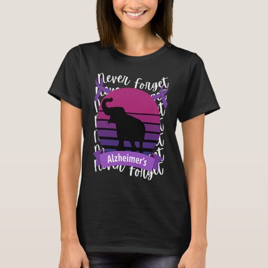 T-shirt Alzheimer's Awareness Elephant Retro Sunset Purple (Devant)