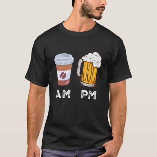 T-shirt AM Coffee PM Beer Alcohol Drinking Men Women (Devant)