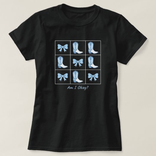 T-shirt Am I Okay Blue Boots and Bows Grid Art (Design devant)