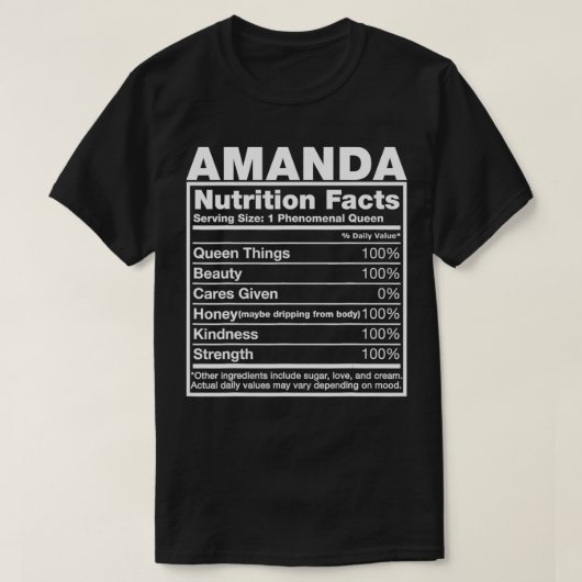 T-shirt Amanda Nutrition Facts T Amanda Nom Anniversaire (Design devant)