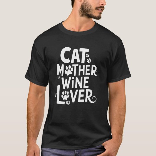 T-shirt Amante du vin et mère de chat (Devant)