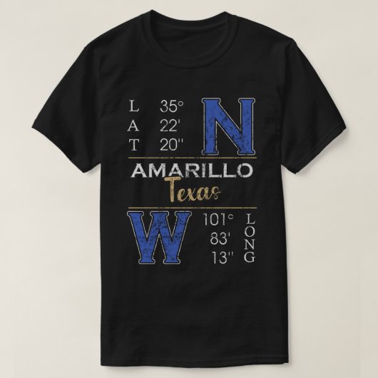 T-shirt Amarillo Texas Latitude et Longitude (Design devant)