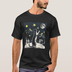 T-shirt Amateur de Chat Atteignant les Étoiles Lune Ciel C