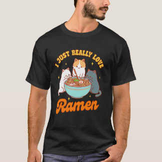 T-shirt Amateur de chat Ramen Nouilles Japonais J'aime vra