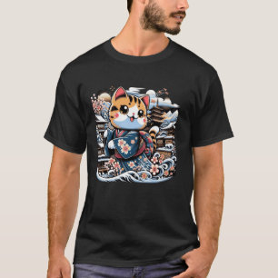 T-shirt Amateur de chaton floral hivernal Art japonais Cha